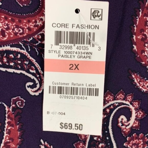 Style & Co Women's Grape Paisley Print Long Sleeve Split Neckline Blouse Size 2X - Picture 8 of 9